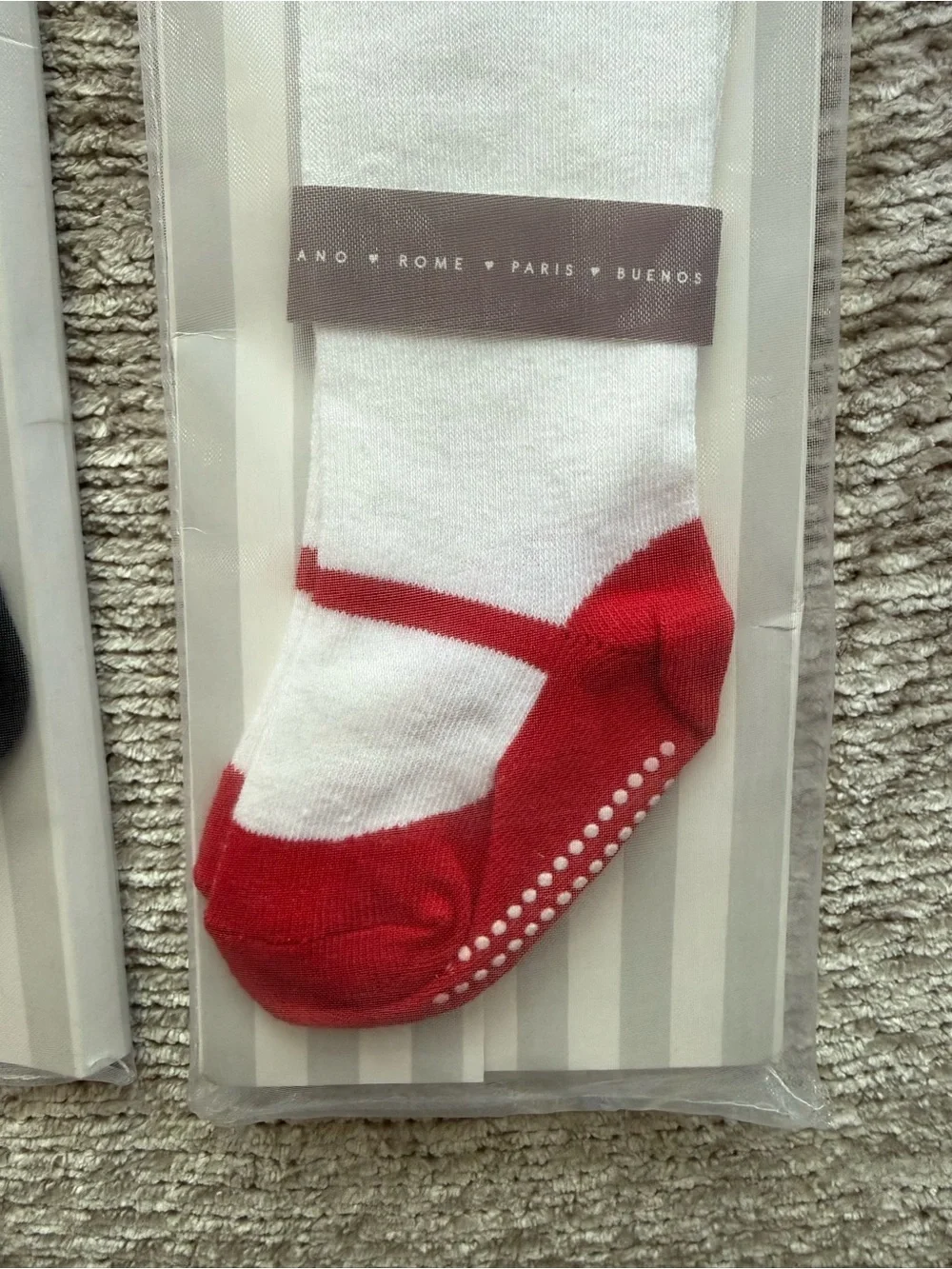 White 6-12 Month Tights with Black Bow & Red Ballet Faux-Sock Accent - Pack of 2